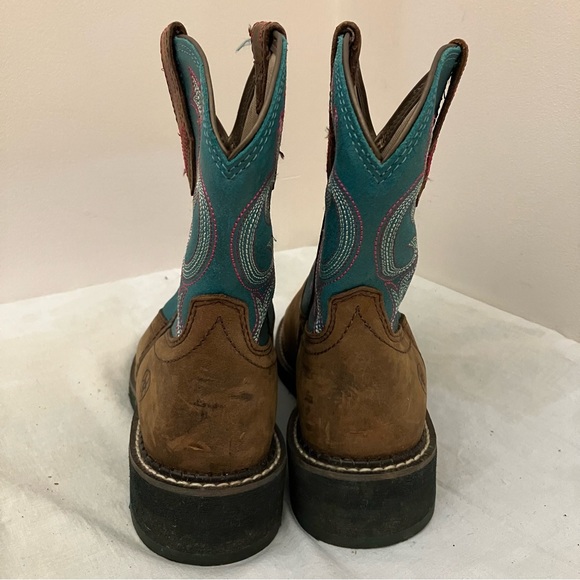 Ariat brown and turquoise leather cowgirl boots, size 6.5. Style 100231113 - Picture 8 of 8